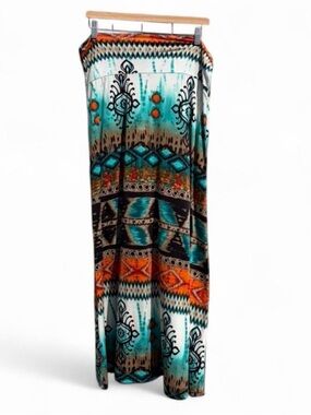 MOA USA Teal & Orange Aztec Print Maxi Skirt